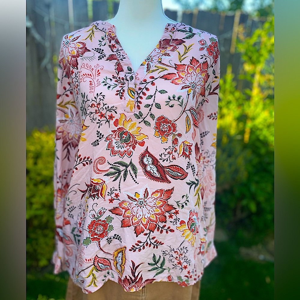 Bailey & Chloe Cotton Floral Blouse Shirt Top L